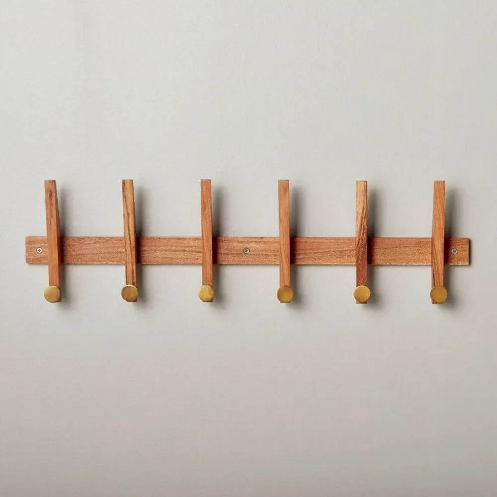 Hearth & Hand Wooden Wall Hook Rack with Gold Accents - Picture 1 of 3